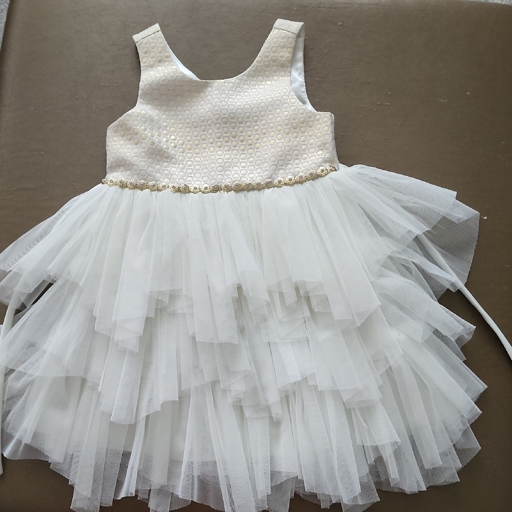 Girls White Layered Tulle Dress